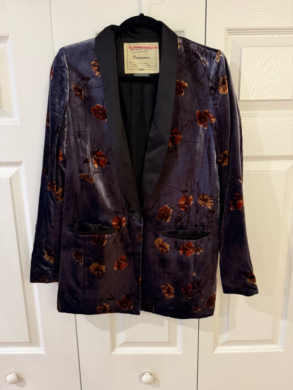 Cartonnier Velvet Floral Blazer in Deep Purple with Rust Accents